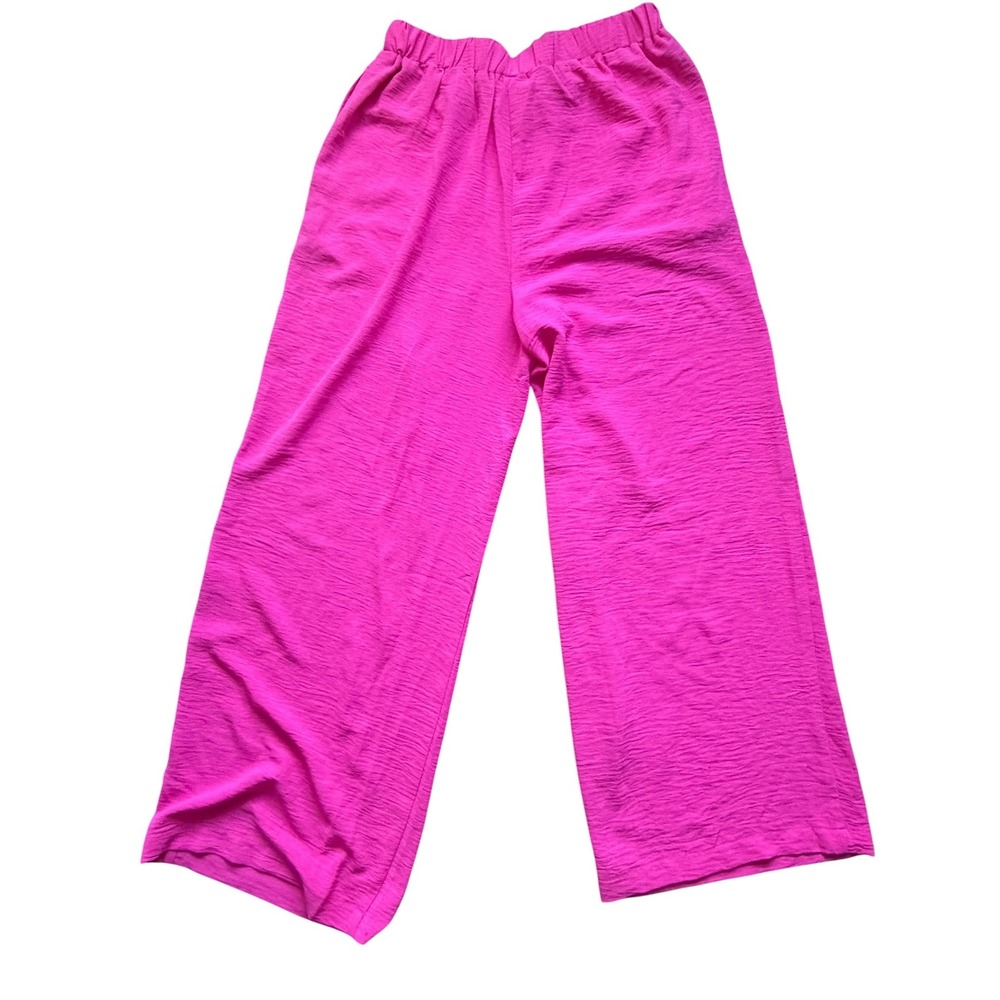 Caracilia Hot Pink Wide Leg Pants Medium NWT High Waist Belted Textured Fuchsia